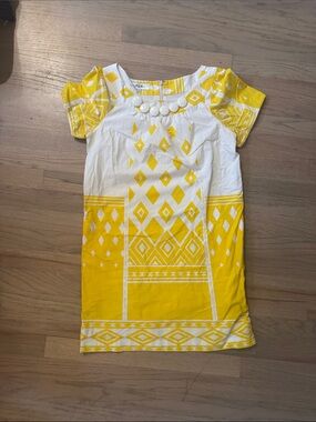 Tibi Yellow & White Geometric Short Sleeve Tunic